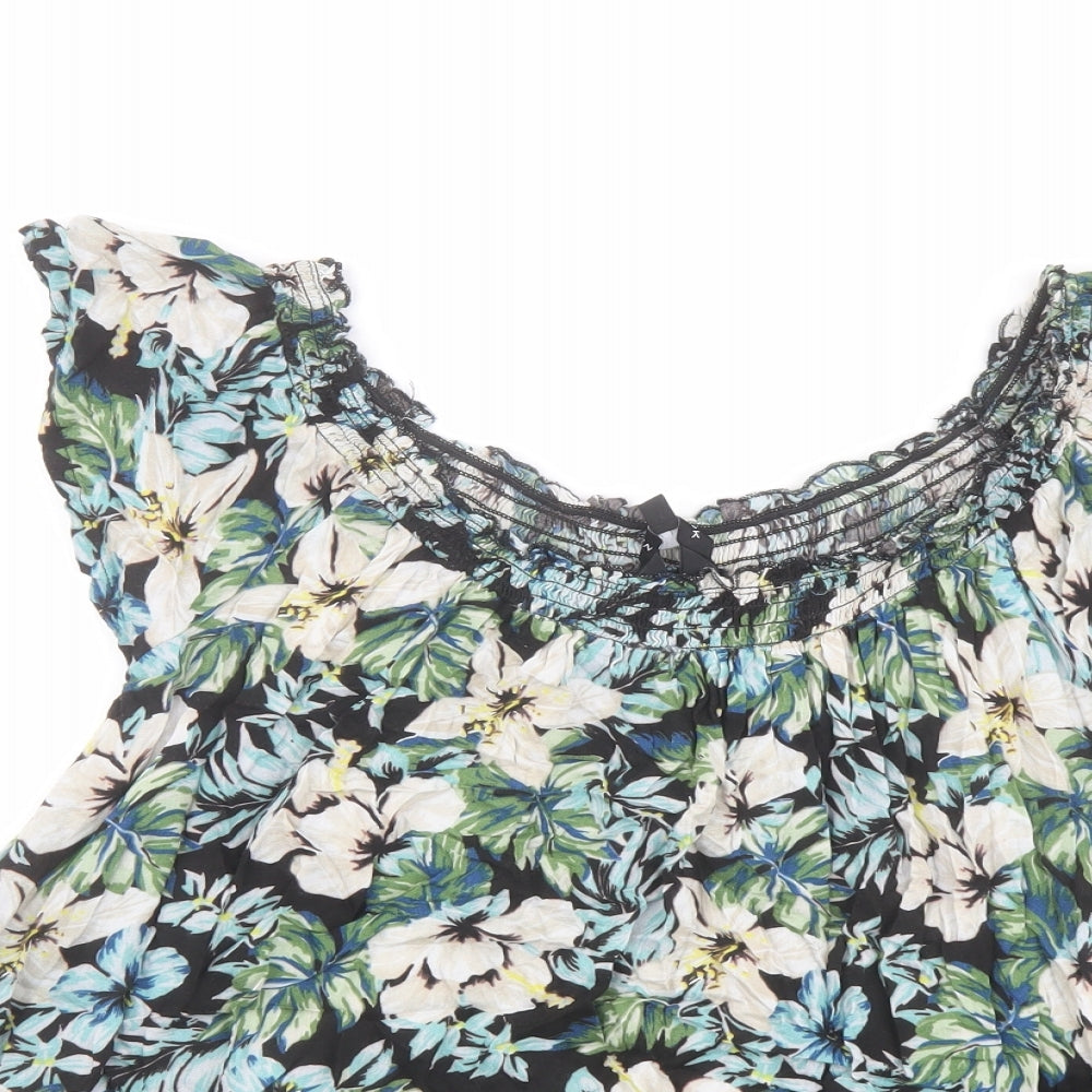 New Look Womens Multicoloured Floral Viscose Basic Blouse Size 14 Boat Neck