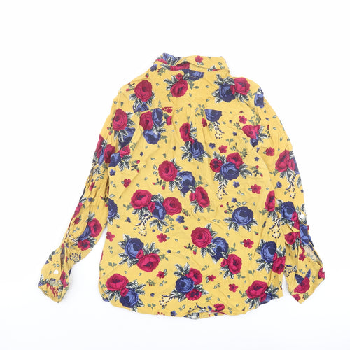 Country Rose Womens Yellow Floral Viscose Basic Button-Up Size 12 Collared