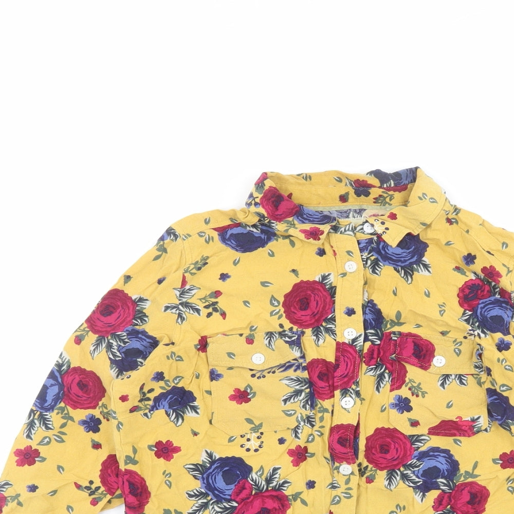 Country Rose Womens Yellow Floral Viscose Basic Button-Up Size 12 Collared