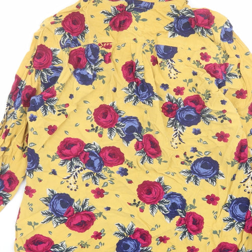 Country Rose Womens Yellow Floral Viscose Basic Button-Up Size 12 Collared