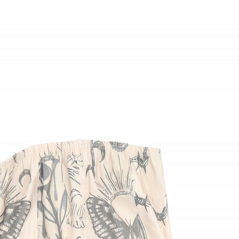 PRETTYLITTLETHING Womens Beige Geometric Viscose Cropped Blouse Size 14 Square Neck - Strapless