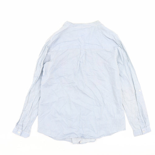 Country Rose Womens Blue Striped Cotton Basic Button-Up Size 10 V-Neck - Floral Detail