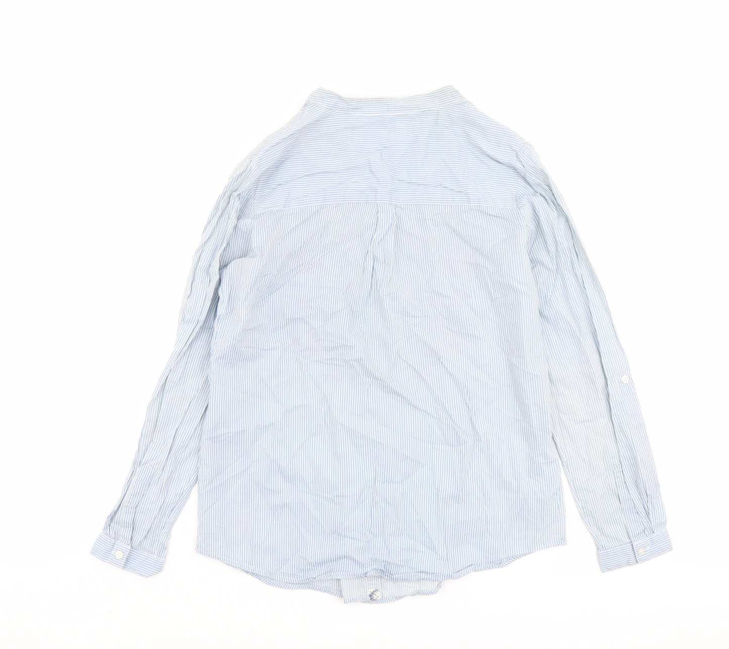 Country Rose Womens Blue Striped Cotton Basic Button-Up Size 10 V-Neck - Floral Detail