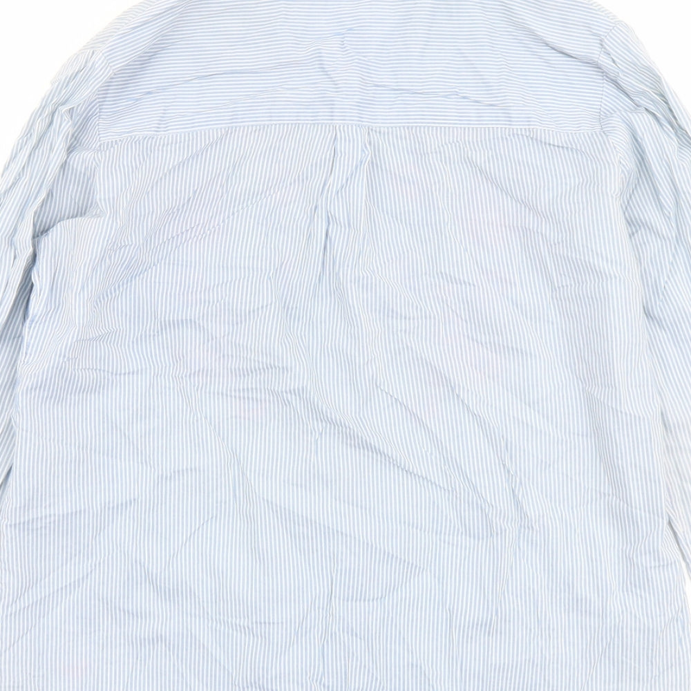 Country Rose Womens Blue Striped Cotton Basic Button-Up Size 10 V-Neck - Floral Detail
