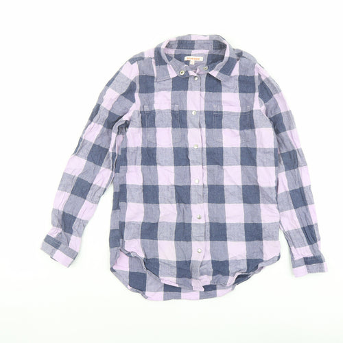 Blue Zoo Girls Purple Plaid Cotton Basic Button-Up Size 12 Years Collared Snap