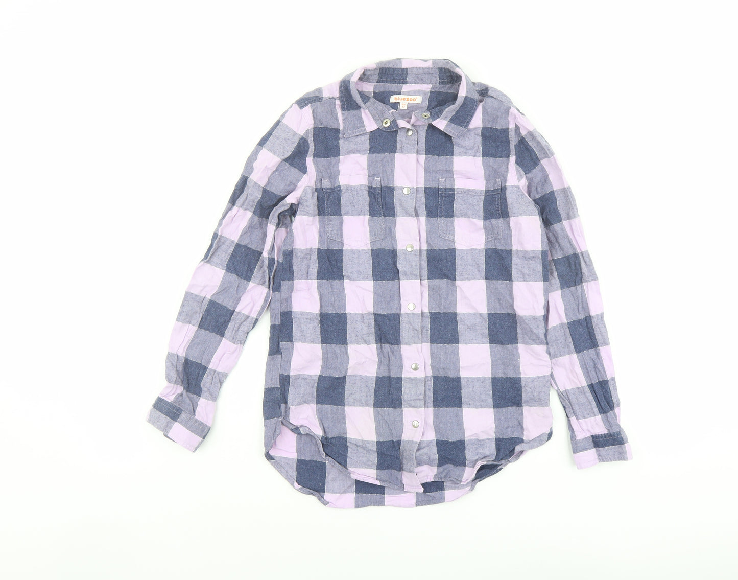 Blue Zoo Girls Purple Plaid Cotton Basic Button-Up Size 12 Years Collared Snap