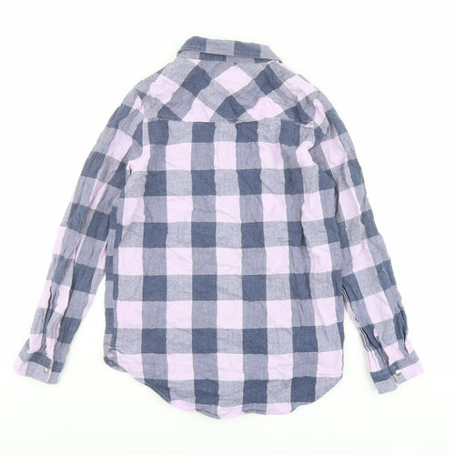 Blue Zoo Girls Purple Plaid Cotton Basic Button-Up Size 12 Years Collared Snap