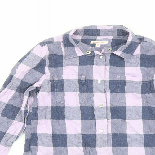Blue Zoo Girls Purple Plaid Cotton Basic Button-Up Size 12 Years Collared Snap