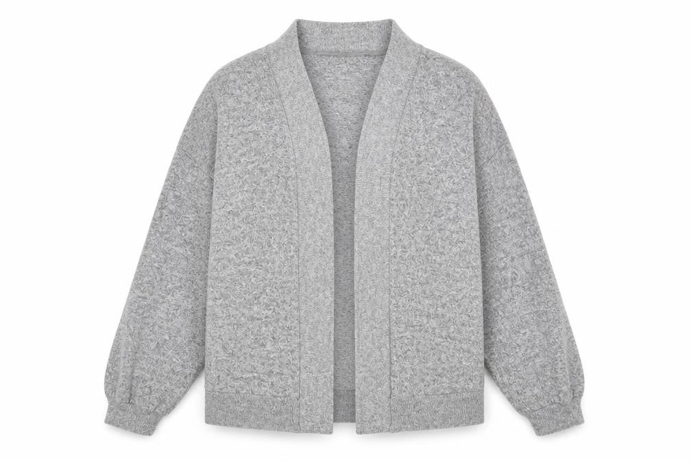 Front view of H&M women’s grey v-neck polyester cardigan jumper, size XS