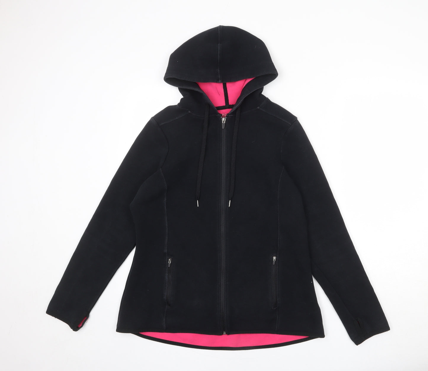 Marks and Spencer Womens Black Cotton Full Zip Hoodie Size 14 Zip