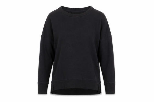 Front view of Reebok women’s black cotton pullover sweatshirt, size M, pullover