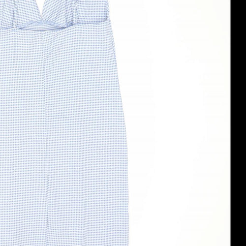 Bershka Womens Blue Gingham Viscose Bodycon Size M V-Neck Pullover