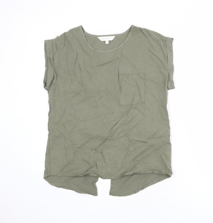 Apricot Womens Green Lyocell Basic T-Shirt Size 8 Round Neck - Pocket Detail