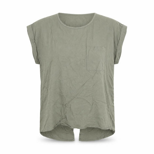 Apricot Womens Green Lyocell Basic T-Shirt Size 8 Round Neck - Pocket Detail