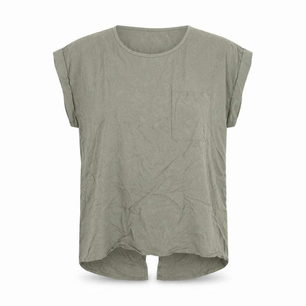 Apricot Womens Green Lyocell Basic T-Shirt Size 8 Round Neck - Pocket Detail