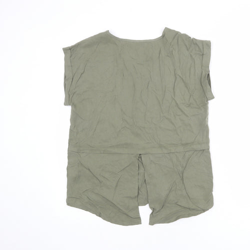 Apricot Womens Green Lyocell Basic T-Shirt Size 8 Round Neck - Pocket Detail