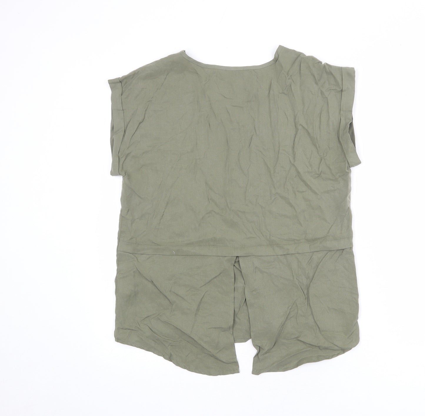 Apricot Womens Green Lyocell Basic T-Shirt Size 8 Round Neck - Pocket Detail
