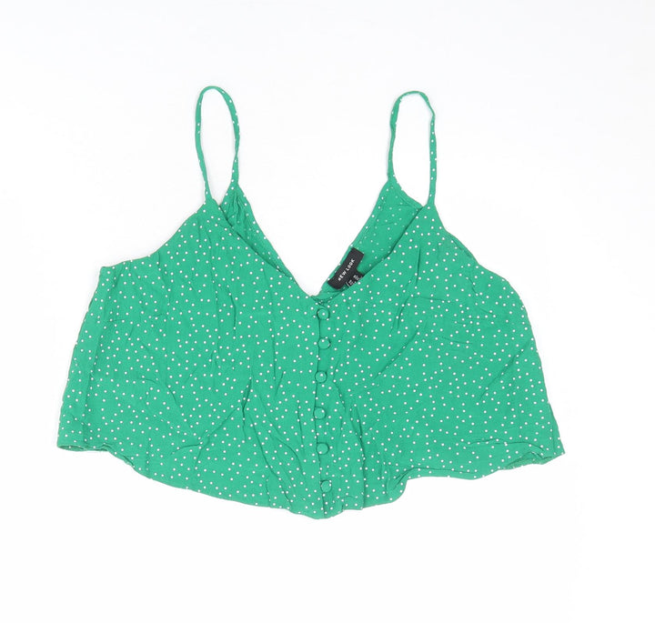 New Look Womens Green Polka Dot Viscose Camisole Tank Size 14 V-Neck