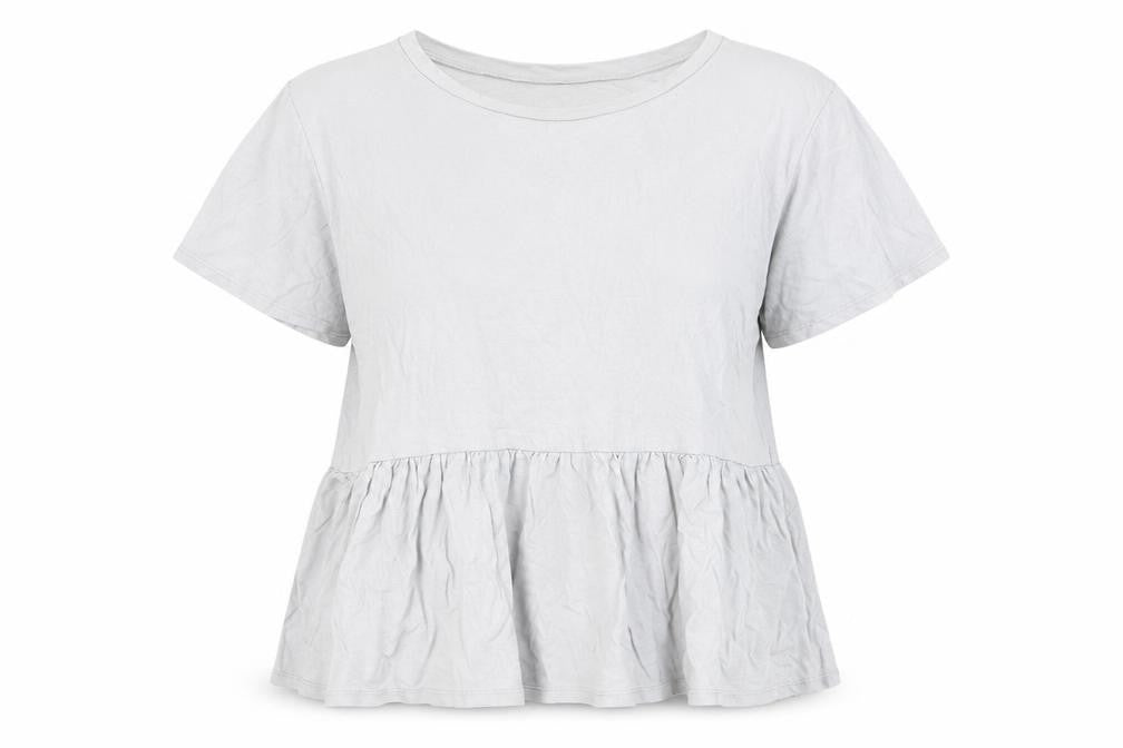 Front view of New Look women’s blue viscose basic t-shirt, size UK 12, crew neck - peplum