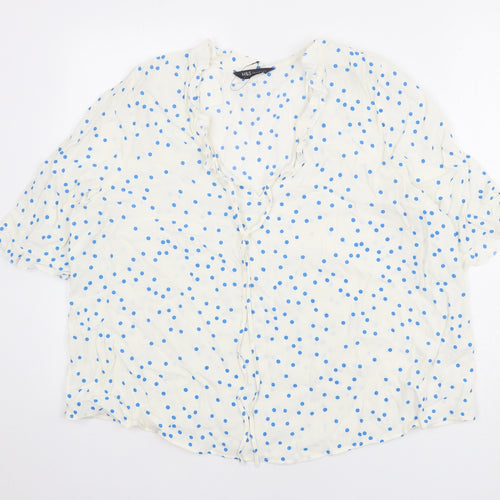 Marks and Spencer Womens Ivory Polka Dot Viscose Basic Blouse Size 18 V-Neck