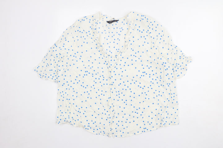 Marks and Spencer Womens Ivory Polka Dot Viscose Basic Blouse Size 18 V-Neck