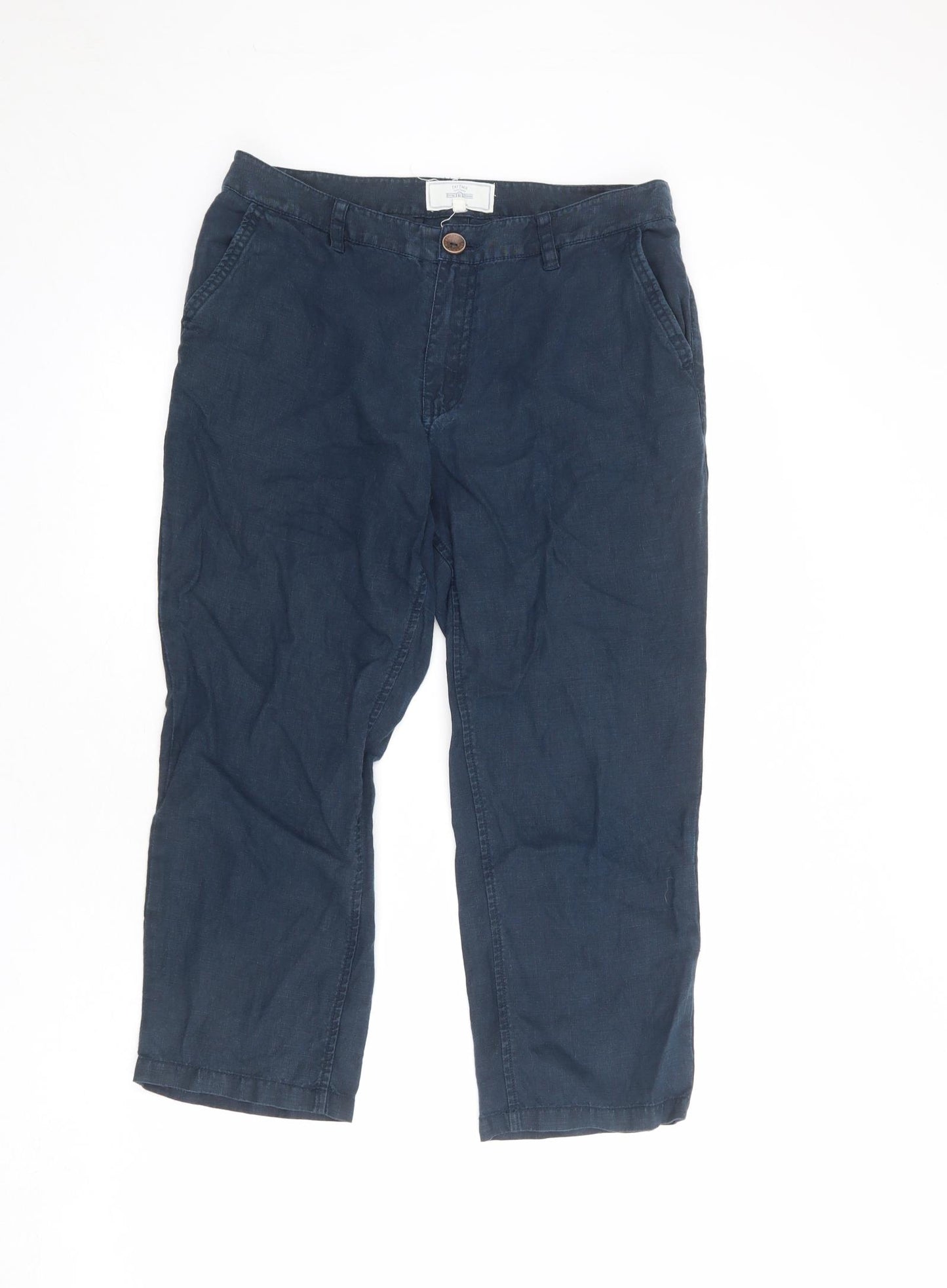 Fat Face Womens Blue Linen Trousers Size 10 L23 in Regular Zip