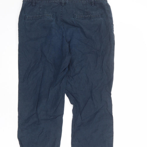 Fat Face Womens Blue Linen Trousers Size 10 L23 in Regular Zip