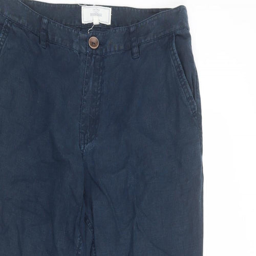 Fat Face Womens Blue Linen Trousers Size 10 L23 in Regular Zip