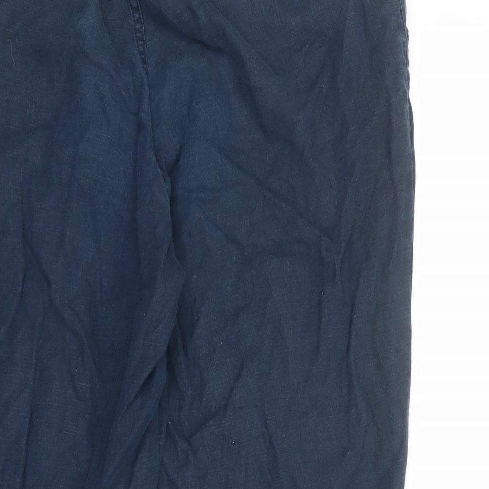Fat Face Womens Blue Linen Trousers Size 10 L23 in Regular Zip