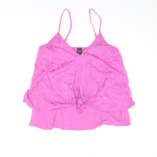 River Island Womens Purple Animal Print Viscose Camisole Tank Size 10 V-Neck - Side Stripe Detail