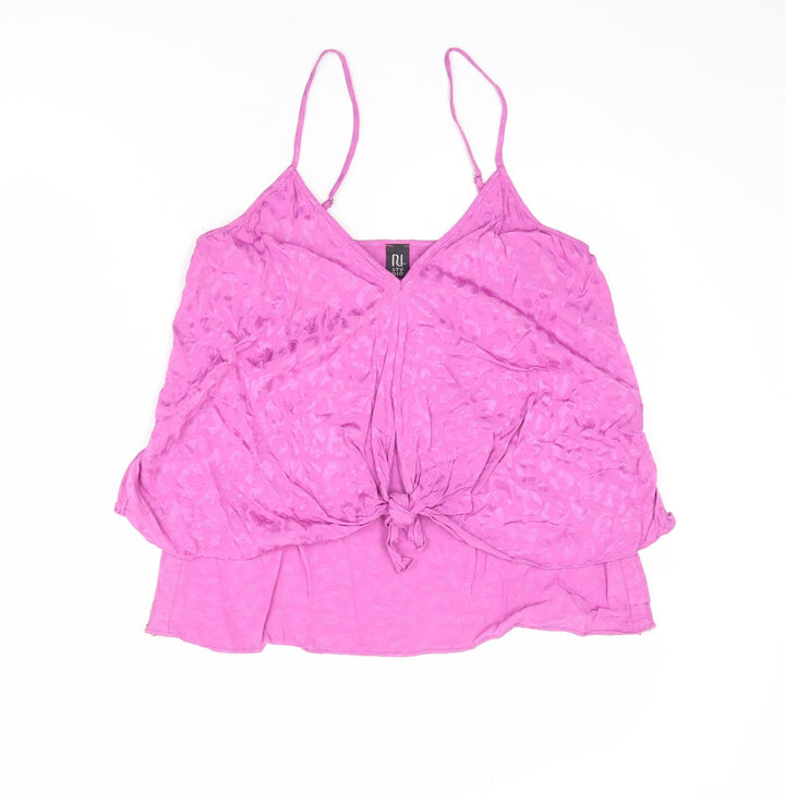 River Island Womens Purple Animal Print Viscose Camisole Tank Size 10 V-Neck - Side Stripe Detail