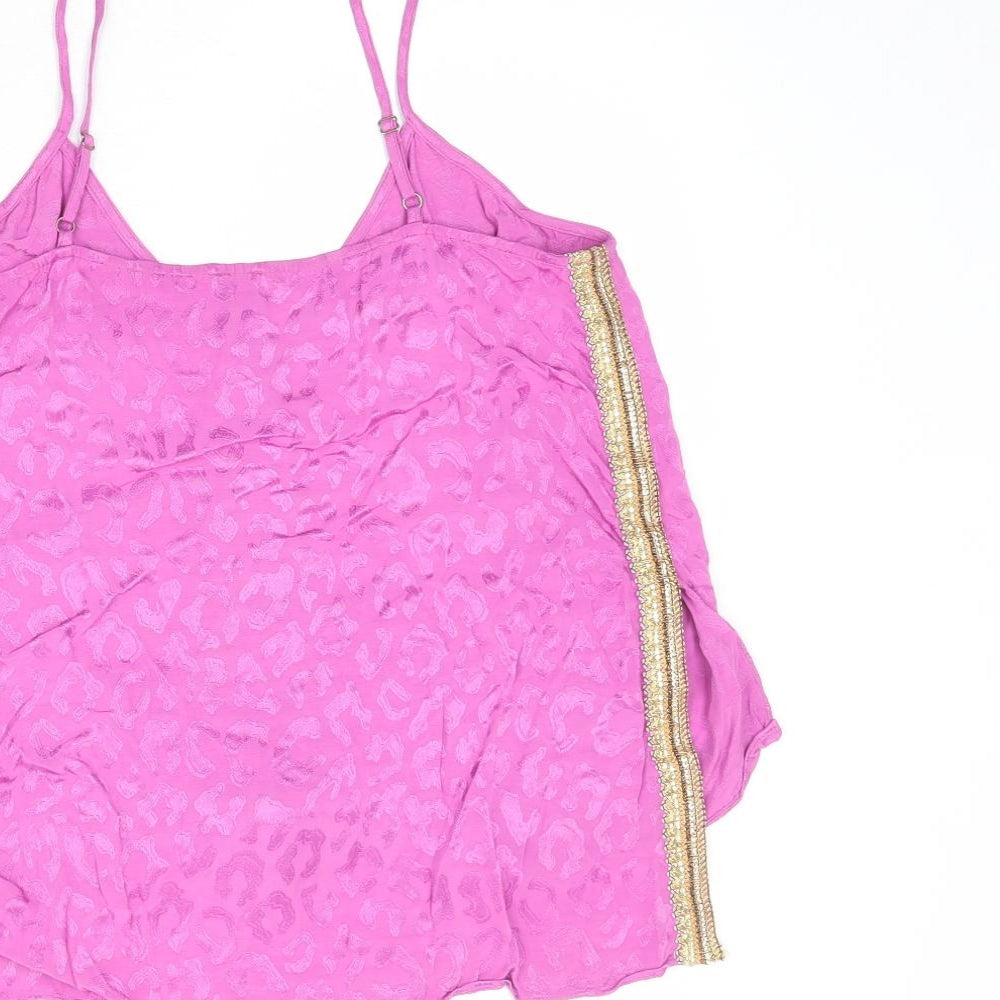 River Island Womens Purple Animal Print Viscose Camisole Tank Size 10 V-Neck - Side Stripe Detail