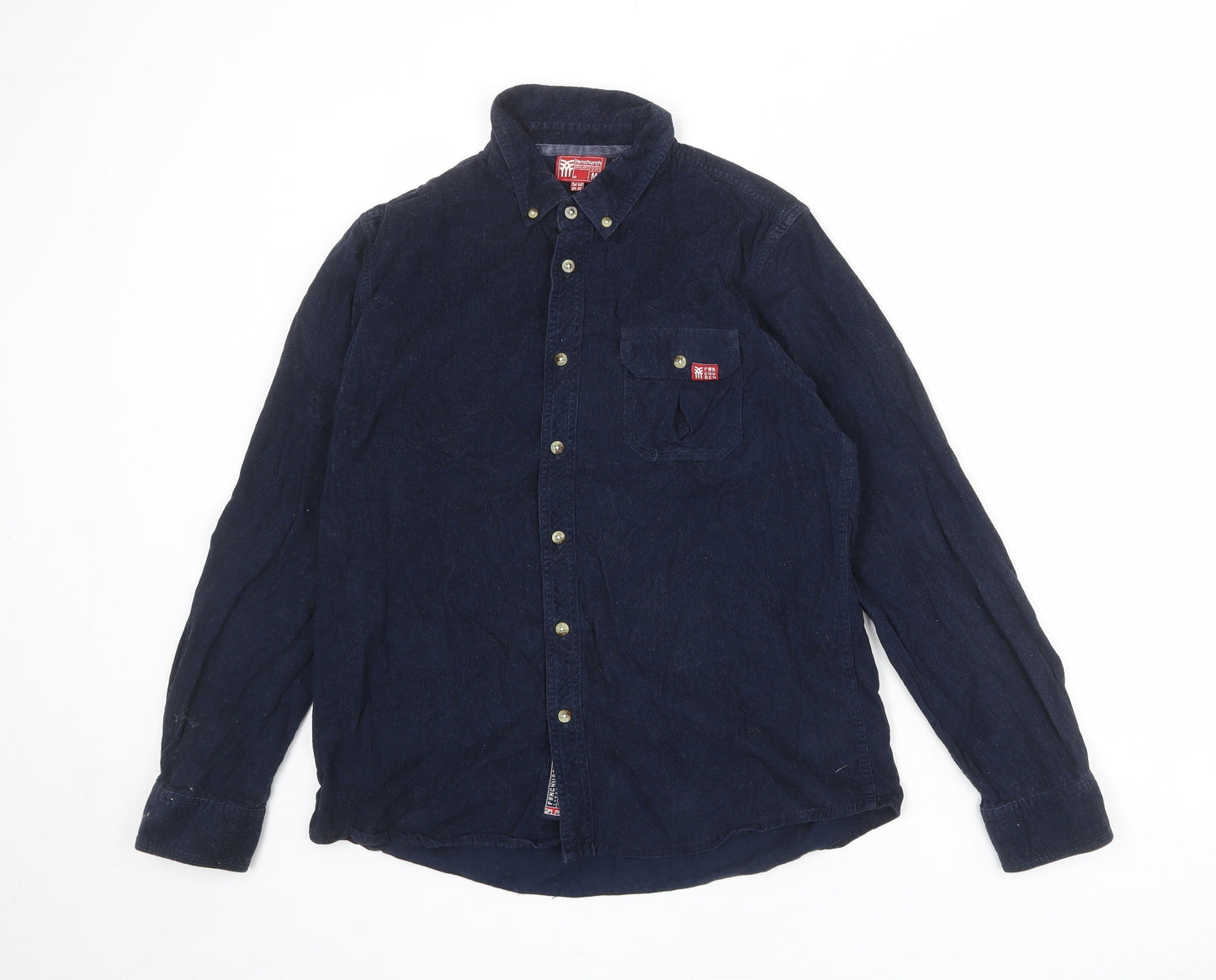 Fenchurch Mens Blue Cotton Button-Up Size M Collared Button
