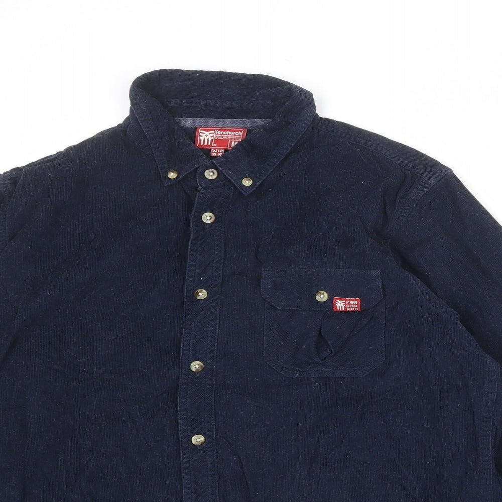 Fenchurch Mens Blue Cotton Button-Up Size M Collared Button