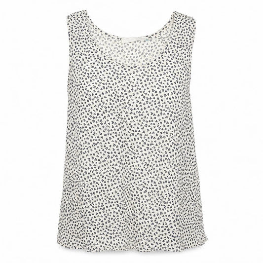 Front view of John Lewis women’s beige geometric viscose basic tank, size UK 14, v-neck - heart pattern