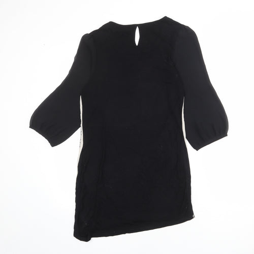 NEXT Womens Black Geometric Viscose Sheath Size 10 Round Neck Button