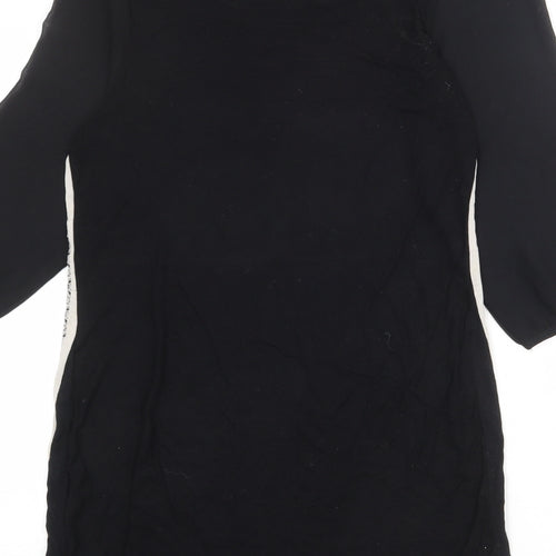 NEXT Womens Black Geometric Viscose Sheath Size 10 Round Neck Button