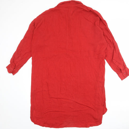 Marks and Spencer Womens Red Cotton Shirt Dress Size 18 Collared Button