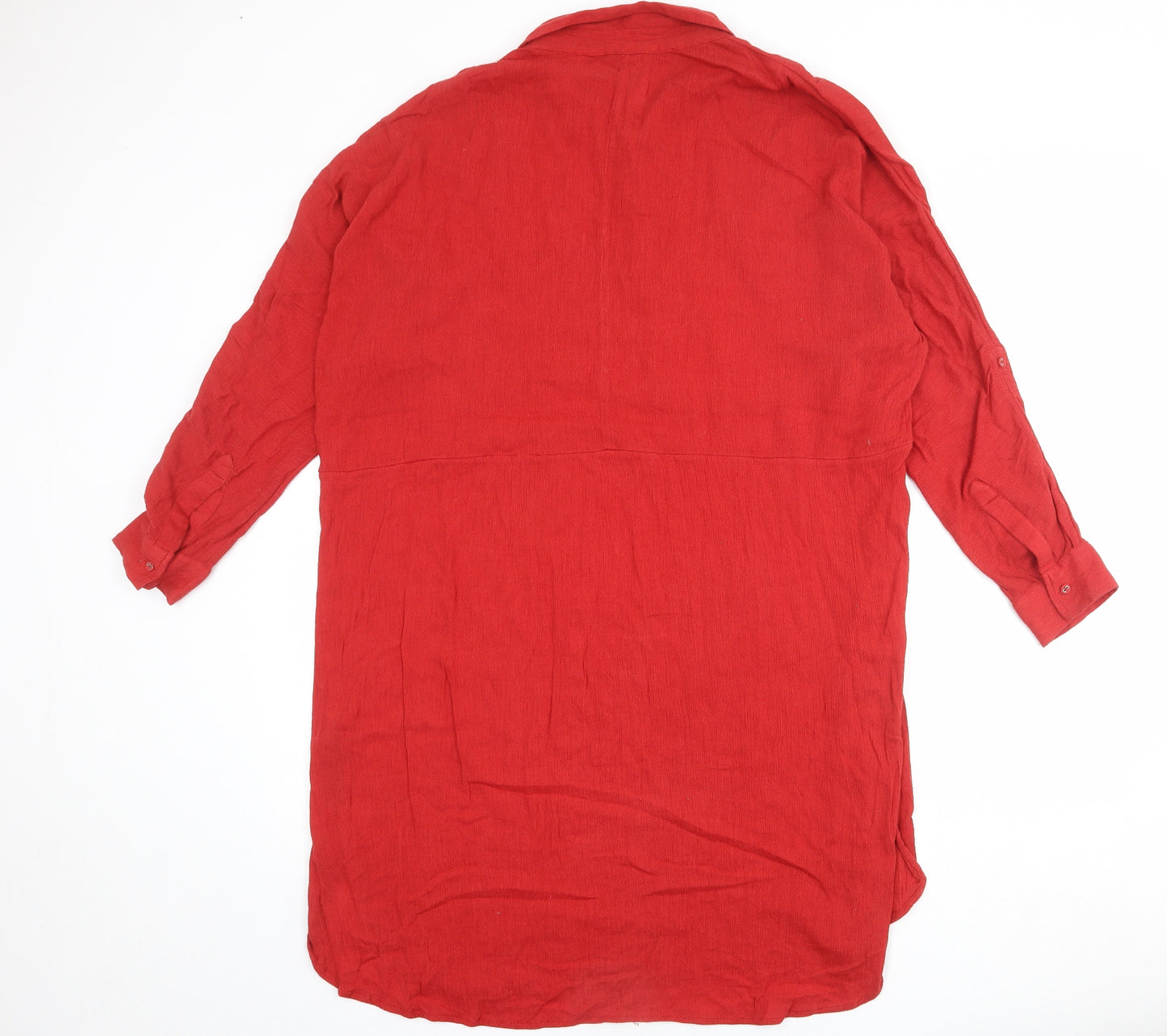 Marks and Spencer Womens Red Cotton Shirt Dress Size 18 Collared Button