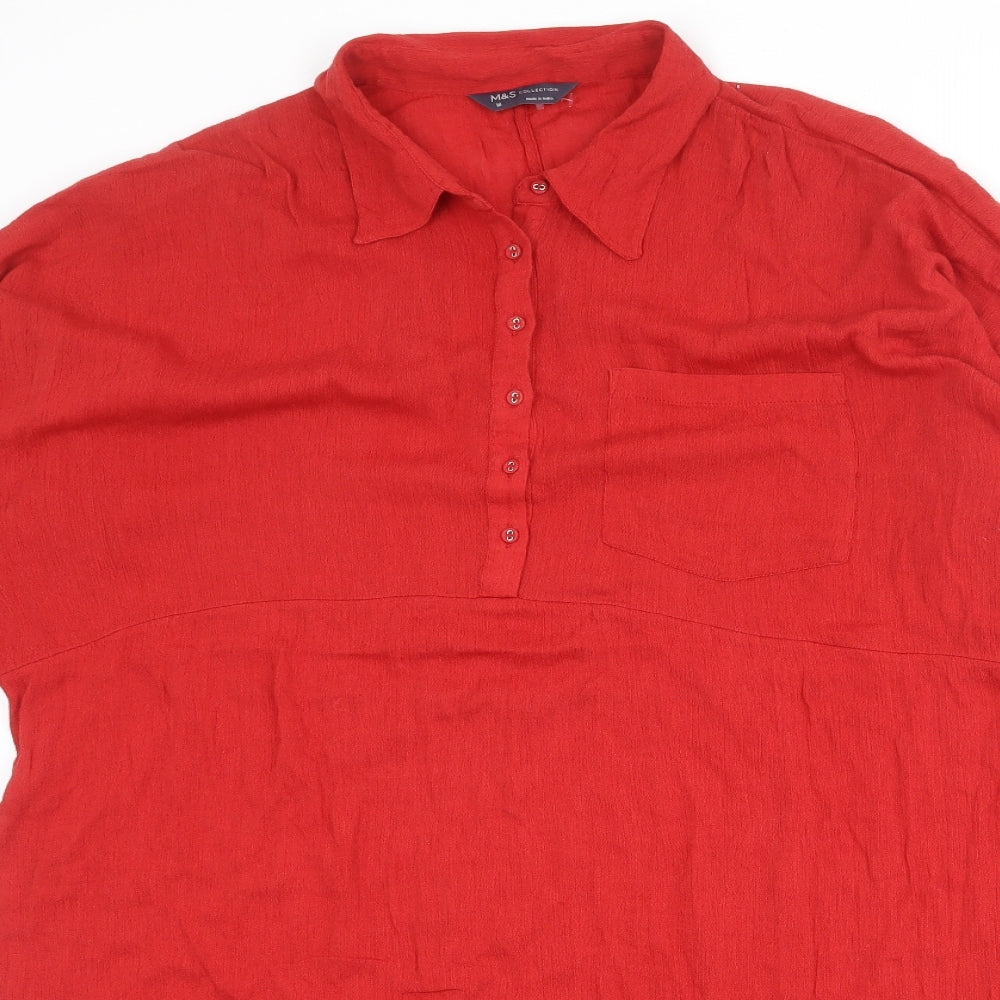 Marks and Spencer Womens Red Cotton Shirt Dress Size 18 Collared Button