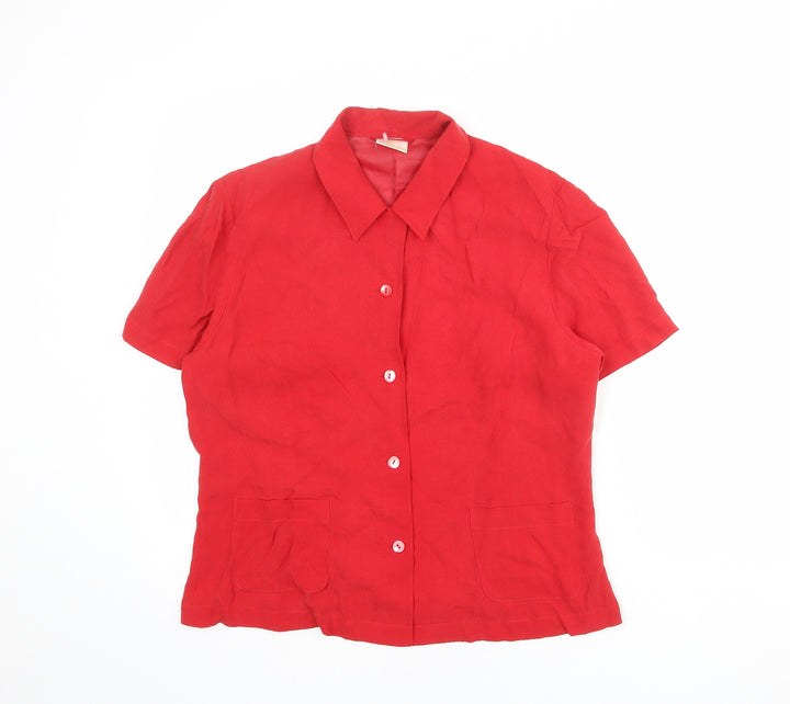 Country Casuals Womens Red Cupro Basic Button-Up Size 14 Collared
