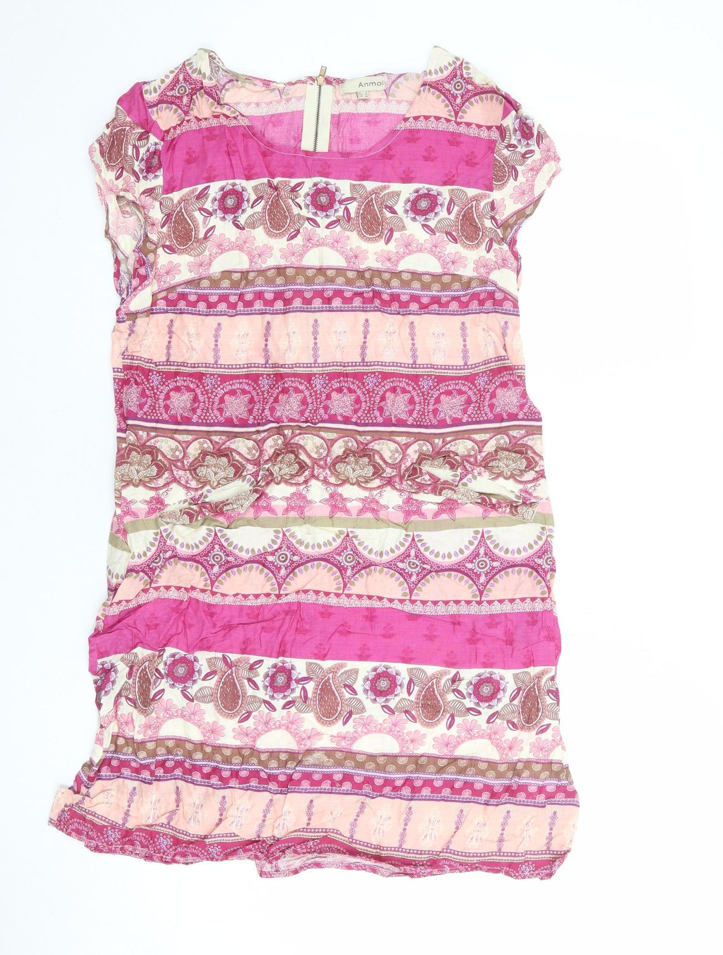 Anmol Womens Multicoloured Geometric Viscose A-Line Size 12 Round Neck Zip