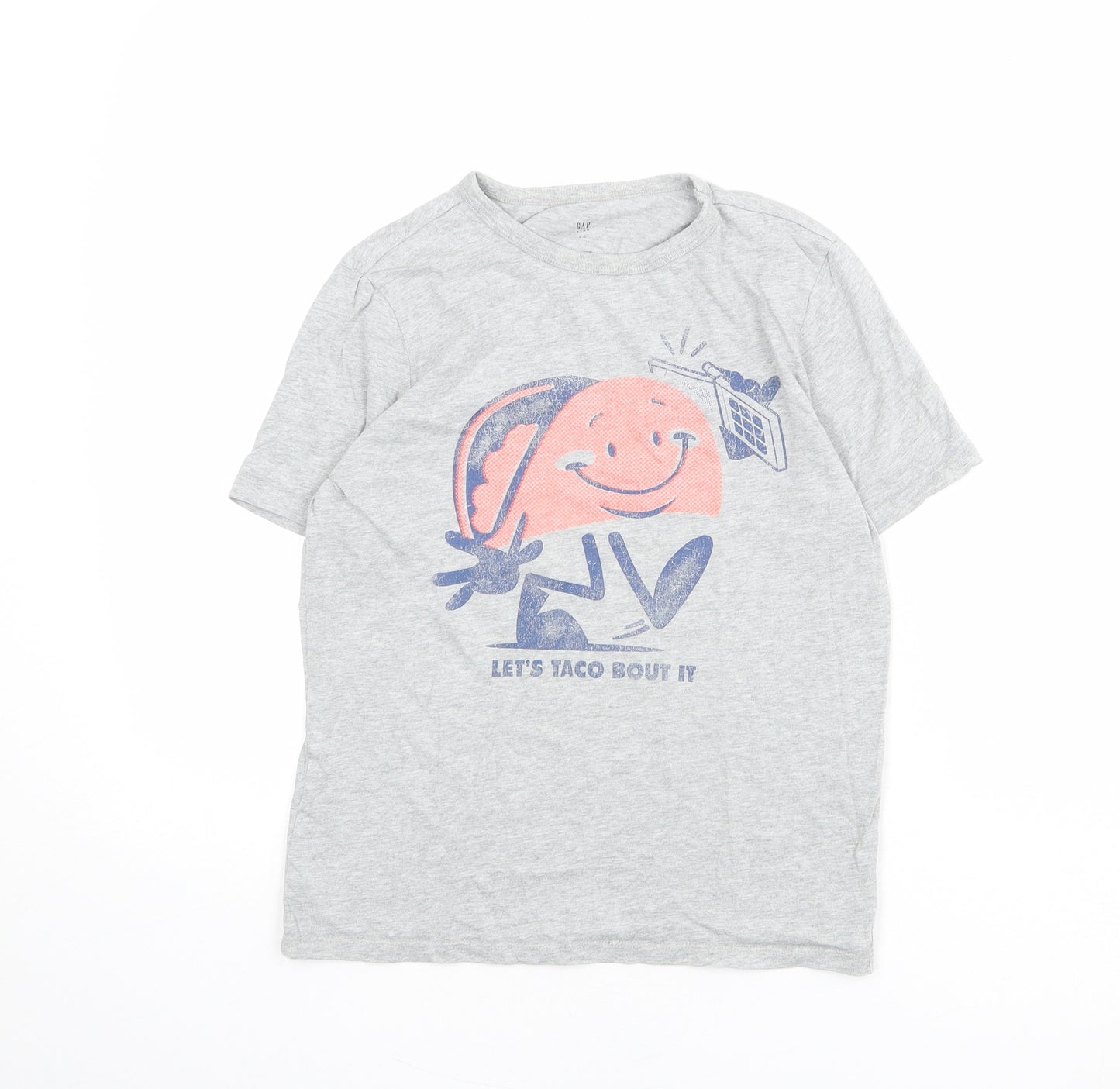 Gap Boys Grey 100% Cotton Basic T-Shirt Size L Round Neck Pullover - Let's Taco Bout It