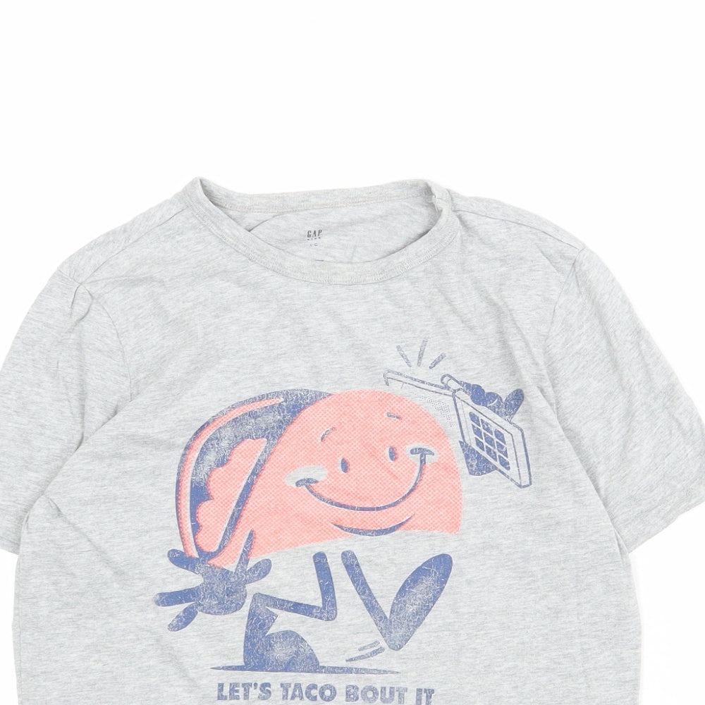 Gap Boys Grey 100% Cotton Basic T-Shirt Size L Round Neck Pullover - Let's Taco Bout It