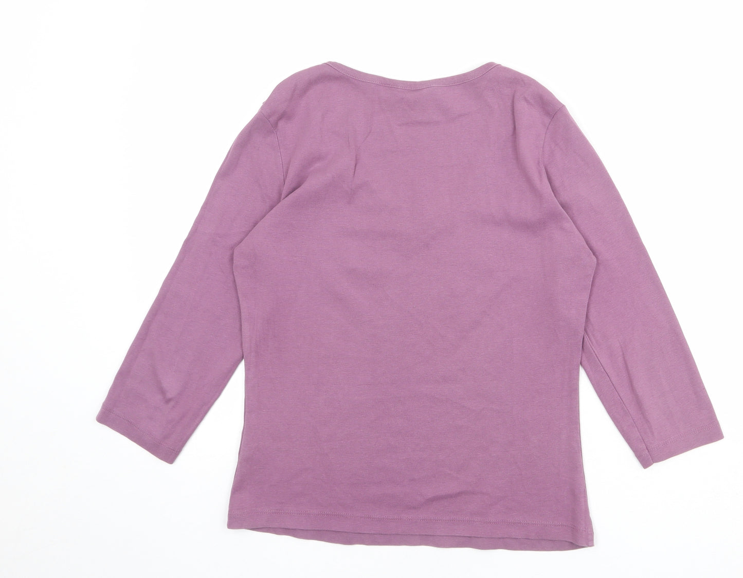 M&Co Womens Purple 100% Cotton Basic T-Shirt Size M V-Neck