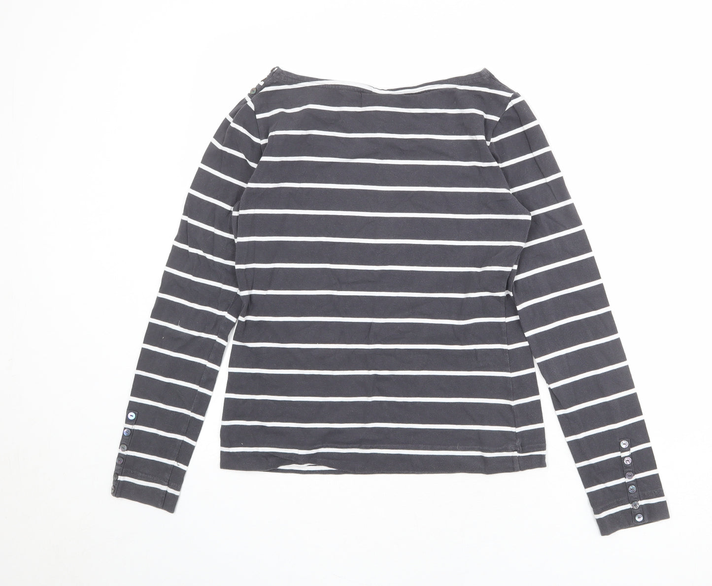 H&M Womens Grey Striped Cotton Basic T-Shirt Size M Boat Neck