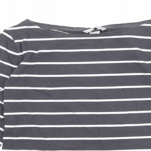 H&M Womens Grey Striped Cotton Basic T-Shirt Size M Boat Neck