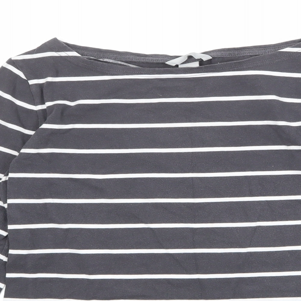 H&M Womens Grey Striped Cotton Basic T-Shirt Size M Boat Neck