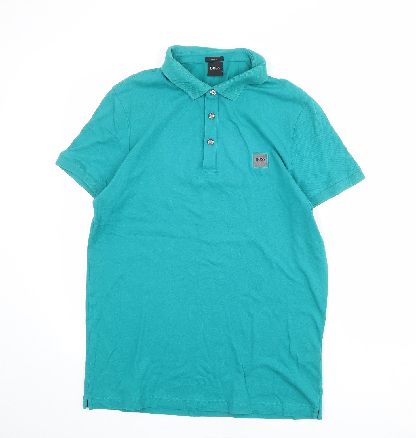 HUGO BOSS Mens Green Cotton Polo Size XL Collared Button