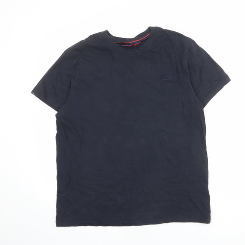 Superdry Mens Blue Cotton T-Shirt Size 2XL Crew Neck